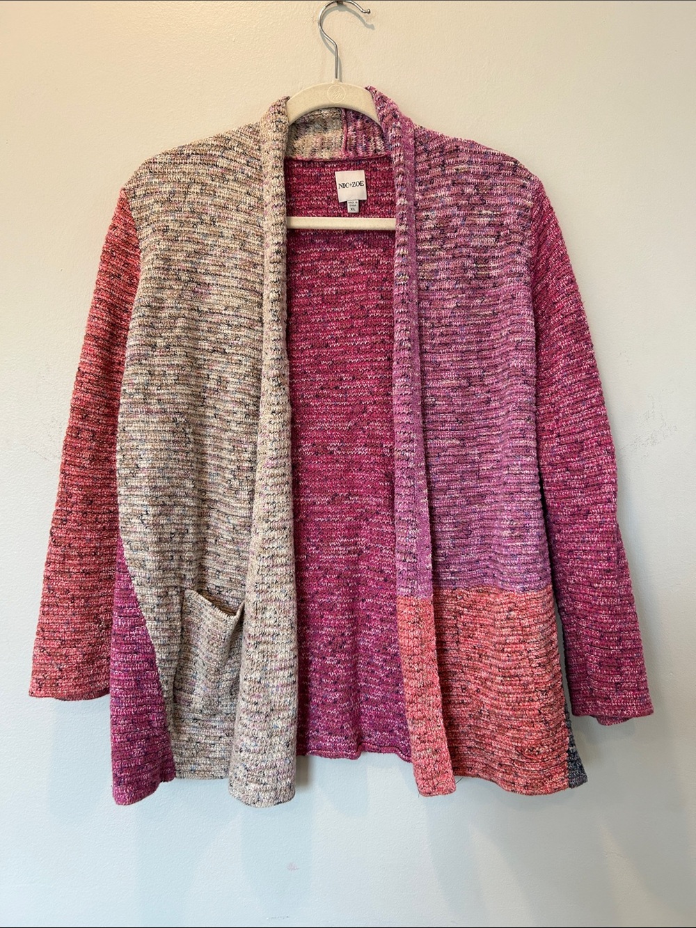 NIC+ZOE Pink Multi-Tone Open-Front Cardigan